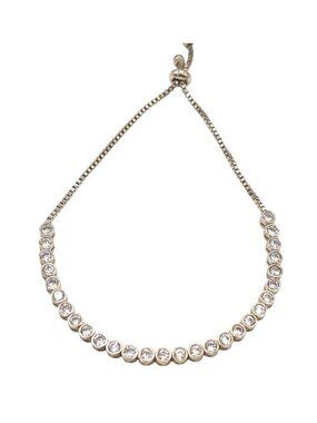Adjustable Silver-Tone Bracelet With Clear Rhinestones & Box Chain Design